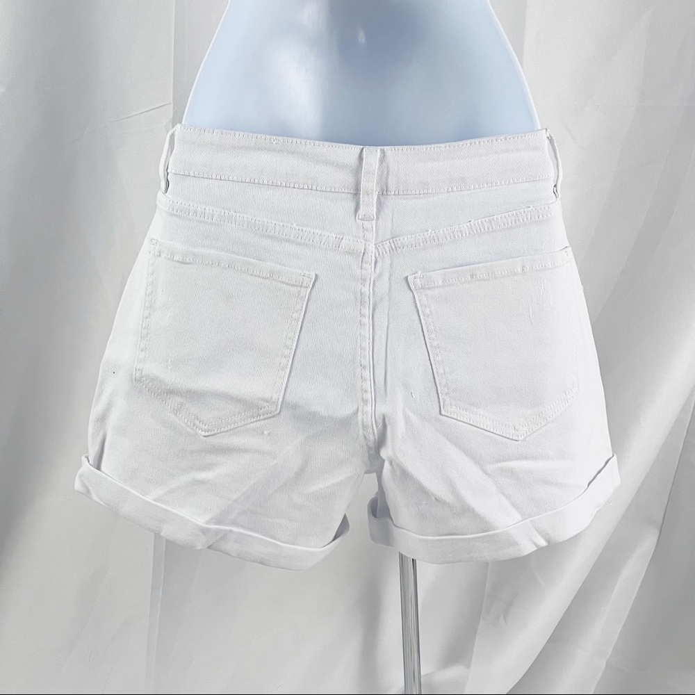 White Rolled—Up High Waist Distressed Denim Shorts - Picture 7 of 9